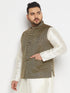 Vastramay Men's Plus Size Black and Gold Jacquard Nehru Jacket